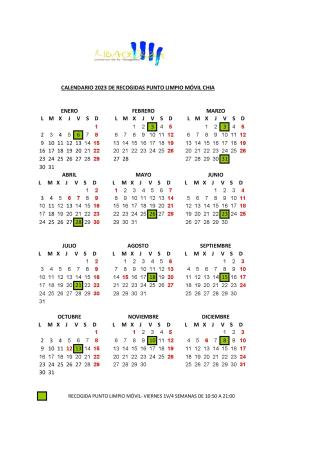 Imagen Calendario Punto Limpio Móvil 2023
