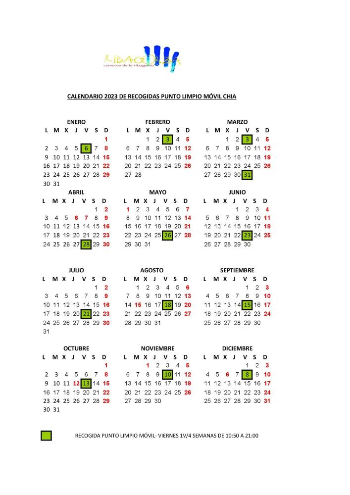 Imagen Calendario Punto Limpio Móvil 2023