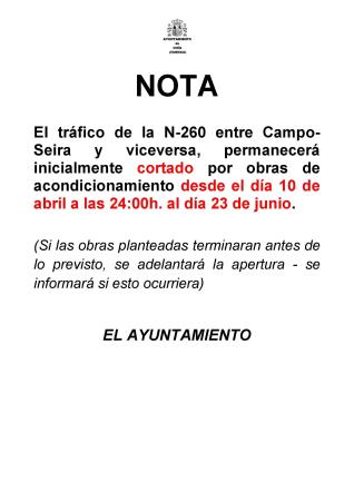 Imagen Corte N-260 entre Seira-Campo y viceversa (del día 10 de abril a las...