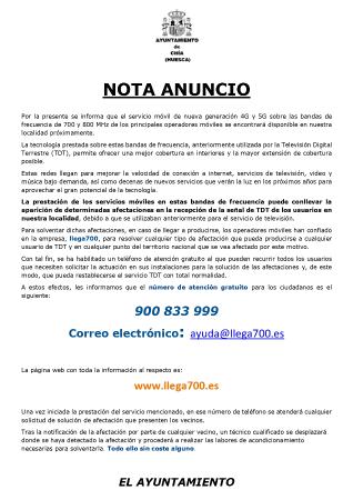Imagen Nota Anuncio- Información nueva generación telefonía móvil 4G y 5G