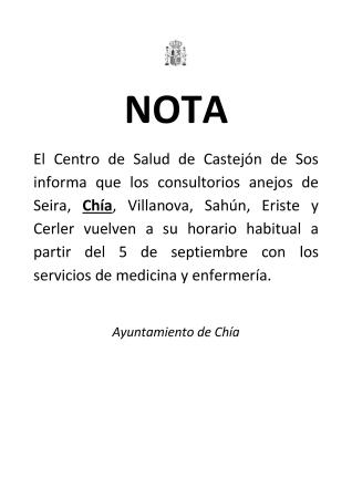 Imagen Información sobre apertura del Consultorio Médico Local de Chía tras el...